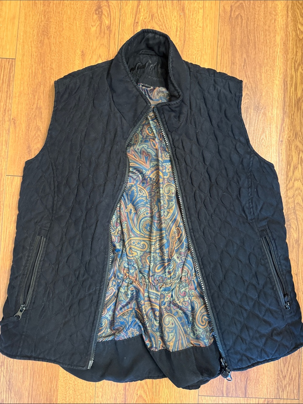 Women's Black Quilted Sleeveless Vest with Paisley Lining
